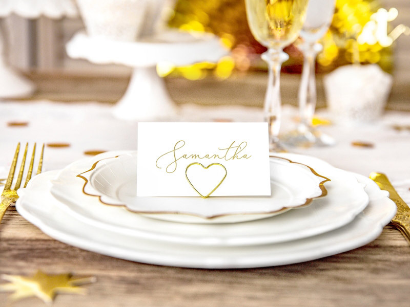 20er Tischkartenhalter goldfarben für den Hochzeitstisch Metall in Herzform