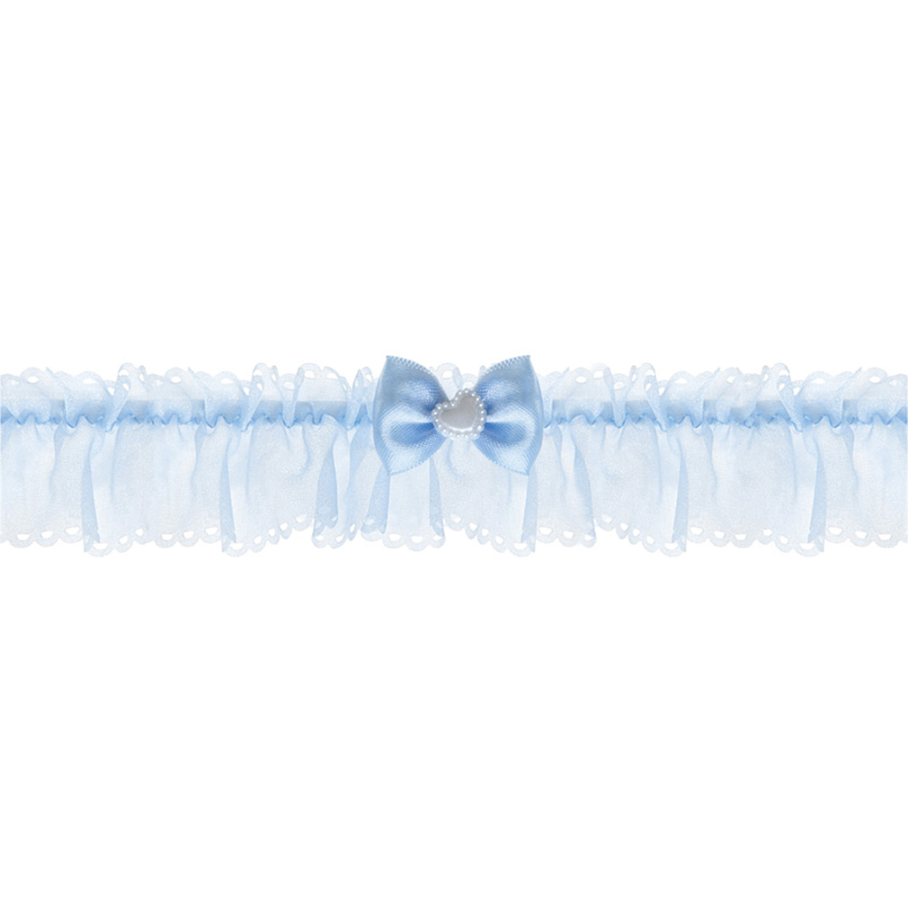 Braut-Strumpfband Chiffon-Strumpfband blau + Satin-Schleife mit Herz Hochzeit